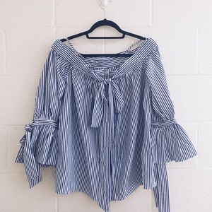 Kimchi Blue Striped Cold-Shoulder Top